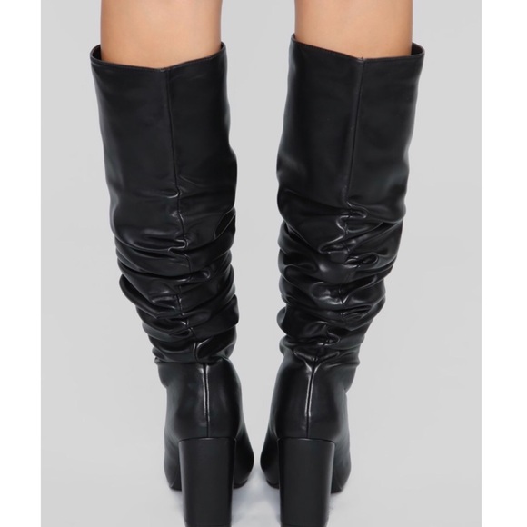 Black Slouchy Boot with Block Chunky Heel - Picture 4 of 5